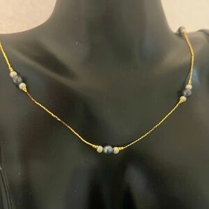 Avon Gold Tone Beaded Station Necklace Gray & White faux Pearl necklace